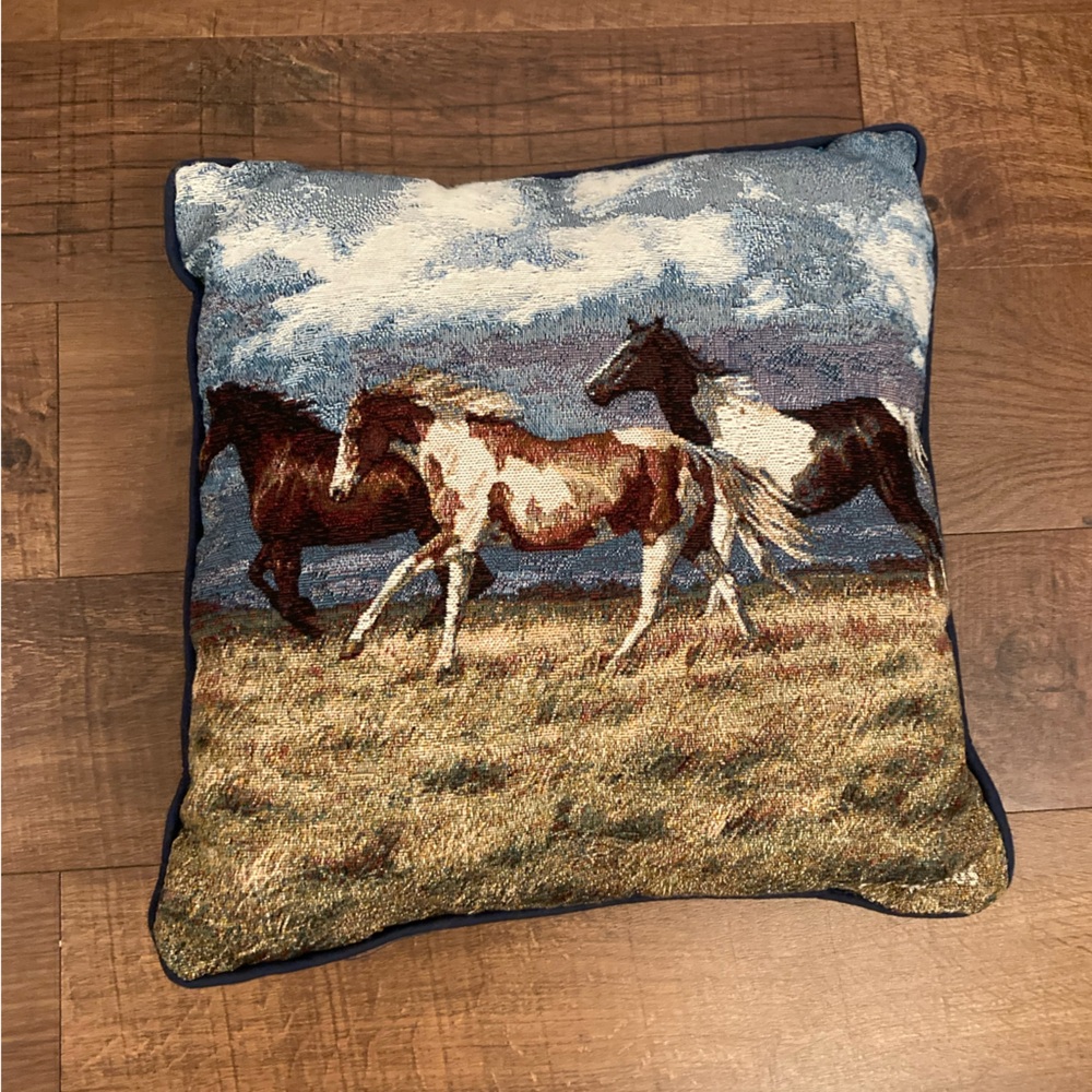C. Cummings Wild Horse Tapestry Throw Pillow Equestrian Pasture Decor Western